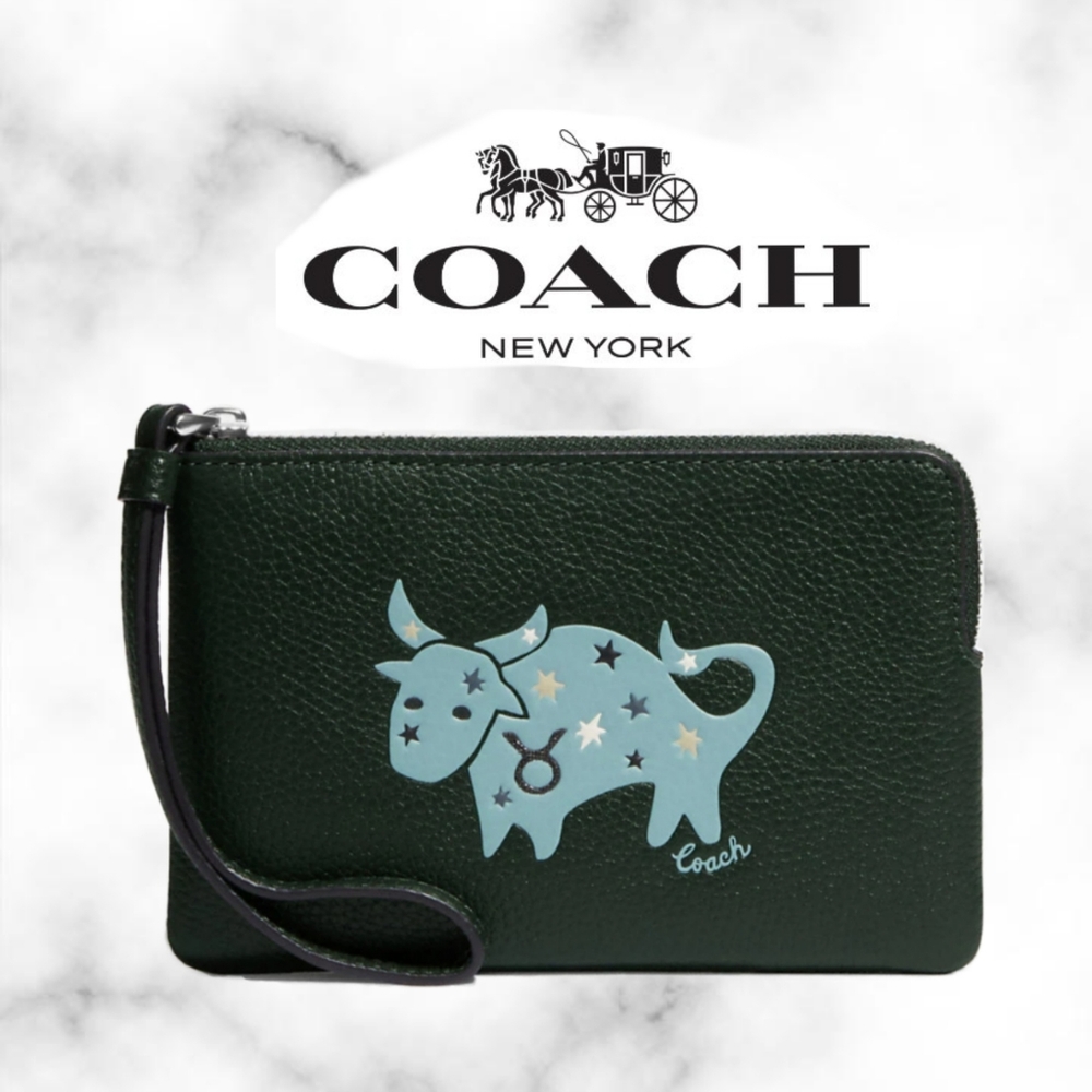 Coach Corner Zip Wristlet With Taurus